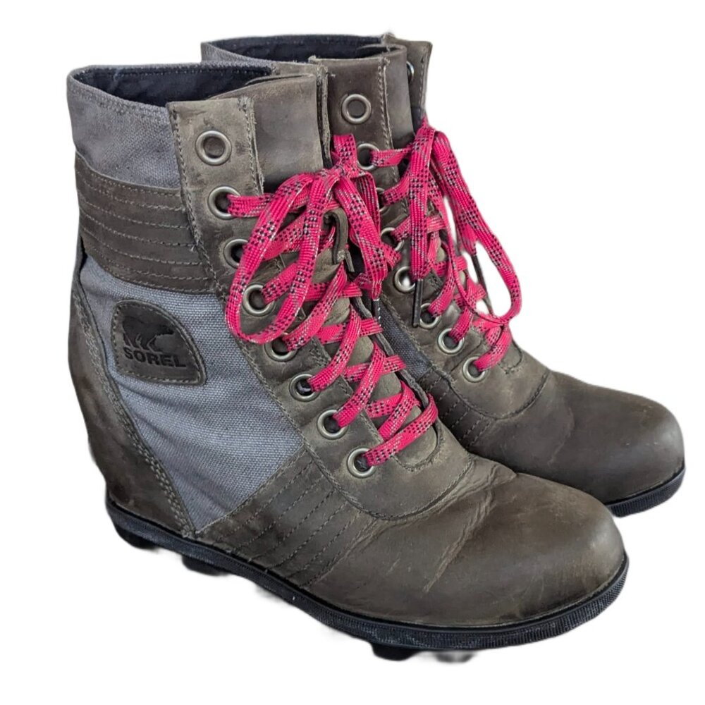 Sorel Women's Leather Lace Up Wedge Boots -  Size 9